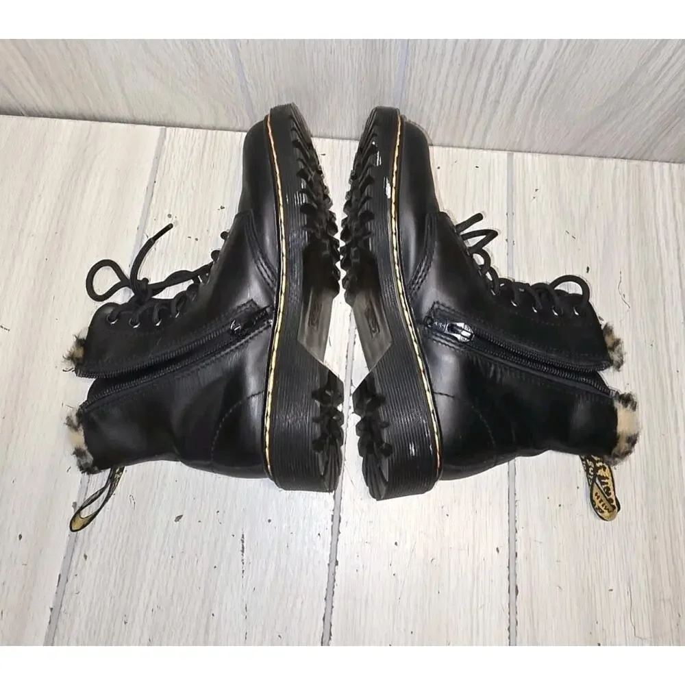 Dr. Martens Serena Leopard Faux Fur Boots Girls Size 1 Doc Martens Side Zip